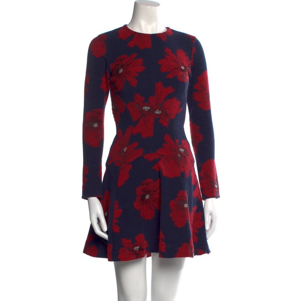 Lela Rose poppy print long sleeve dress